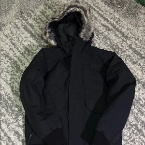 The North Face Men's Black Puffer Jacket with Fur Trim